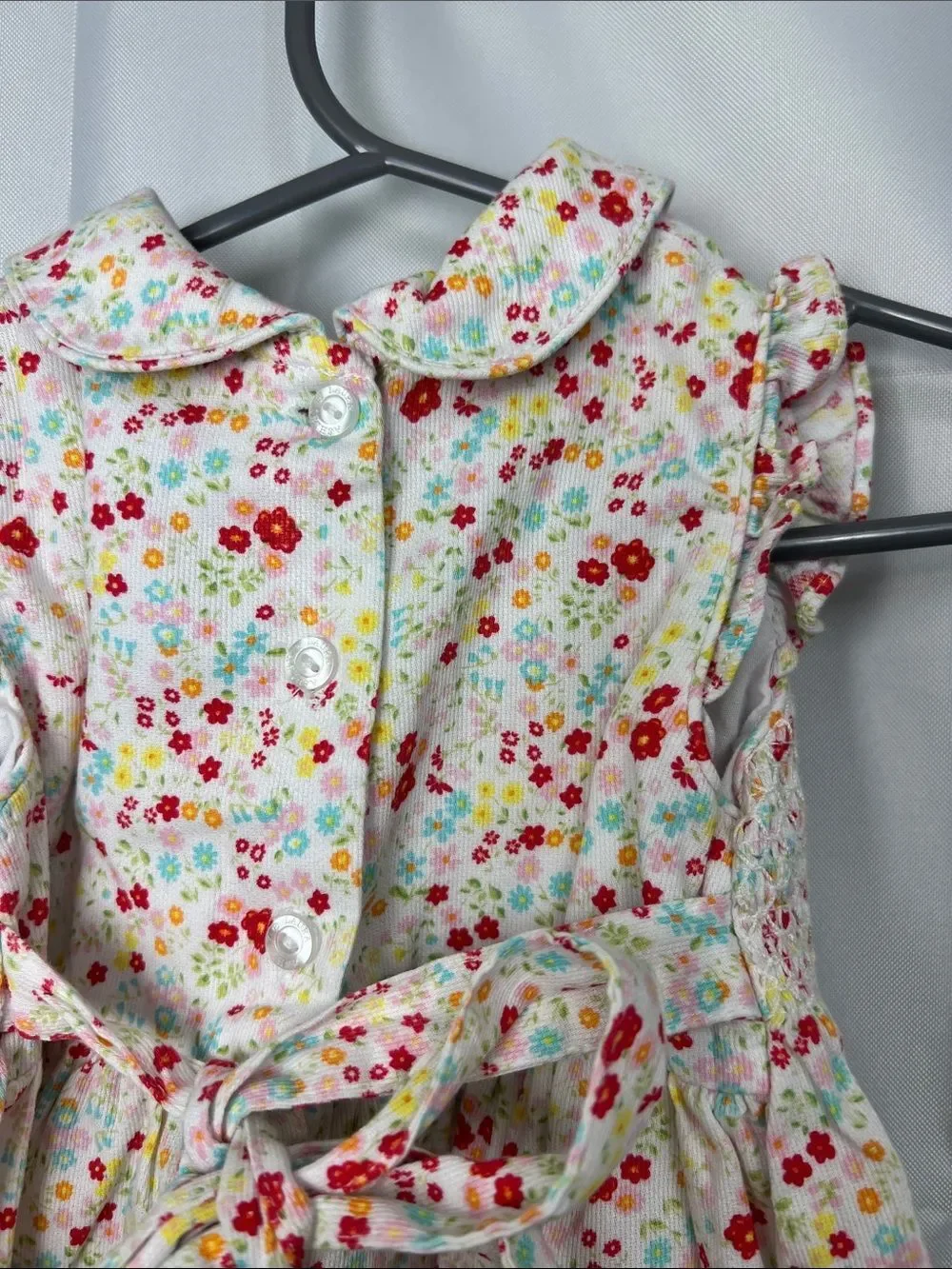 Laura Ashley Floral smocked dress with rose embroidery pink and white 9 months